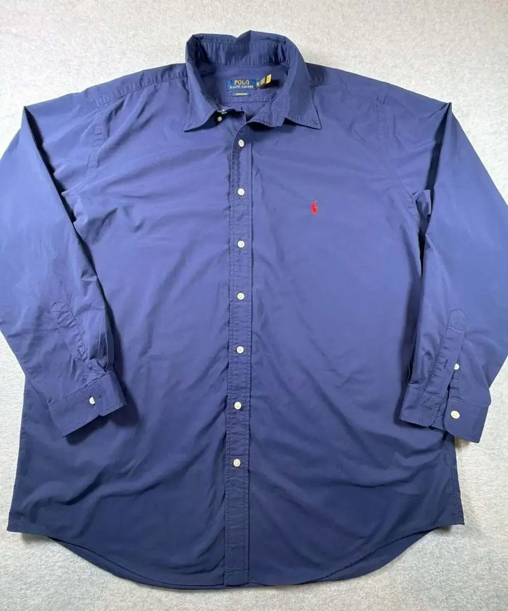 Polo Ralph Lauren Performance Men's Long Sleeve Button-Down Shirt Navy Blue XLT